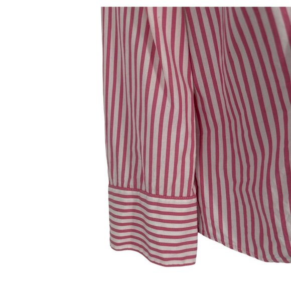 Ann Taylor Loft Pink Striped Tie Front Button Up Cropped Shirt Women's Size 10 - Picture 4 of 9